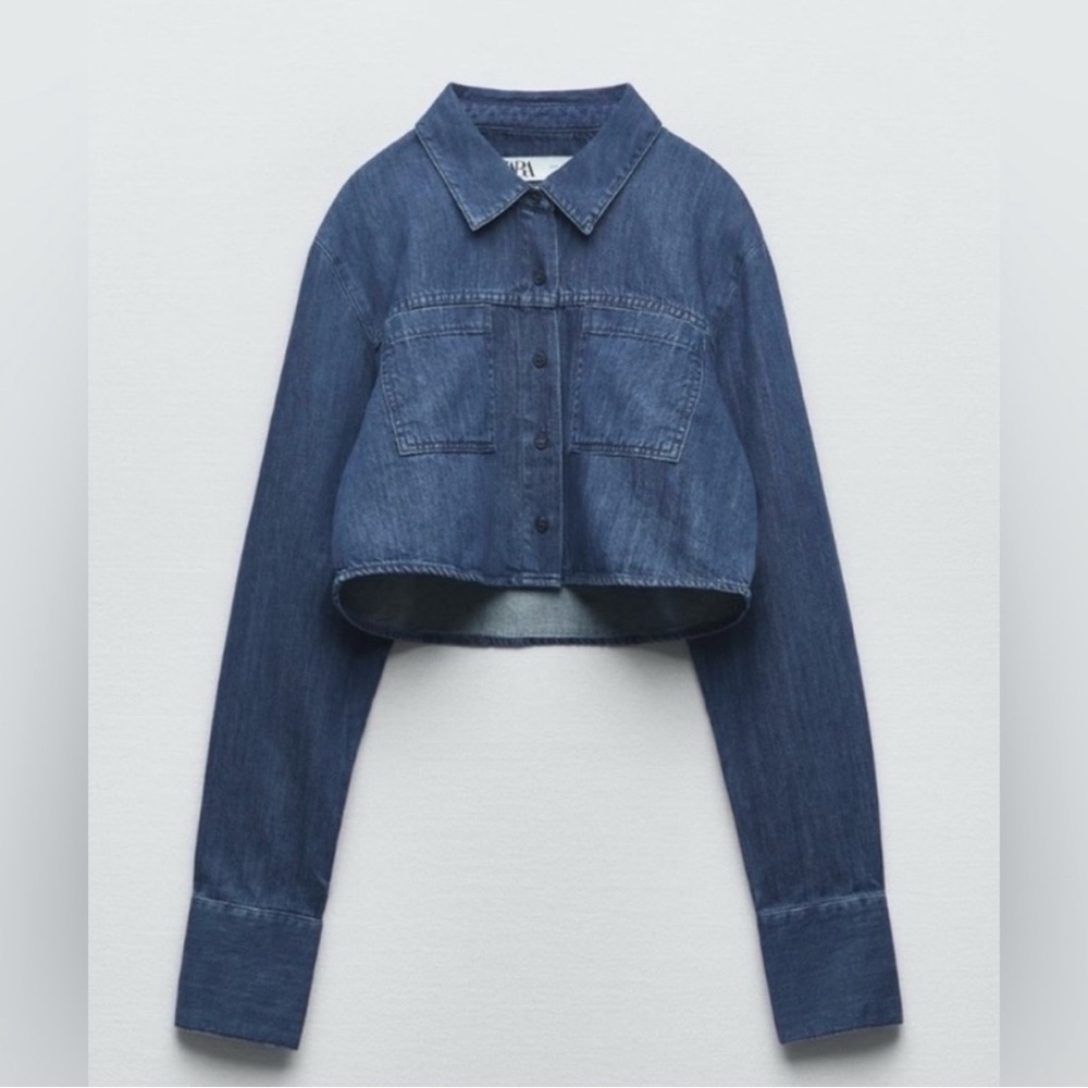 Chic Zara Cropped Denim Button Down